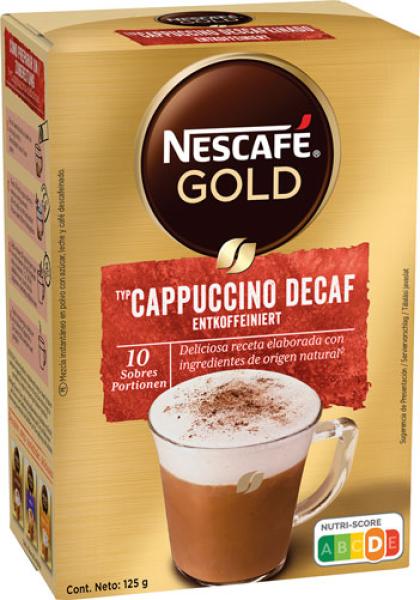 Nescafé Gold Cappuccino Decaf, entkoffeinierte Löskaffee-Sticks, 10 Portionen, 125 Gramm